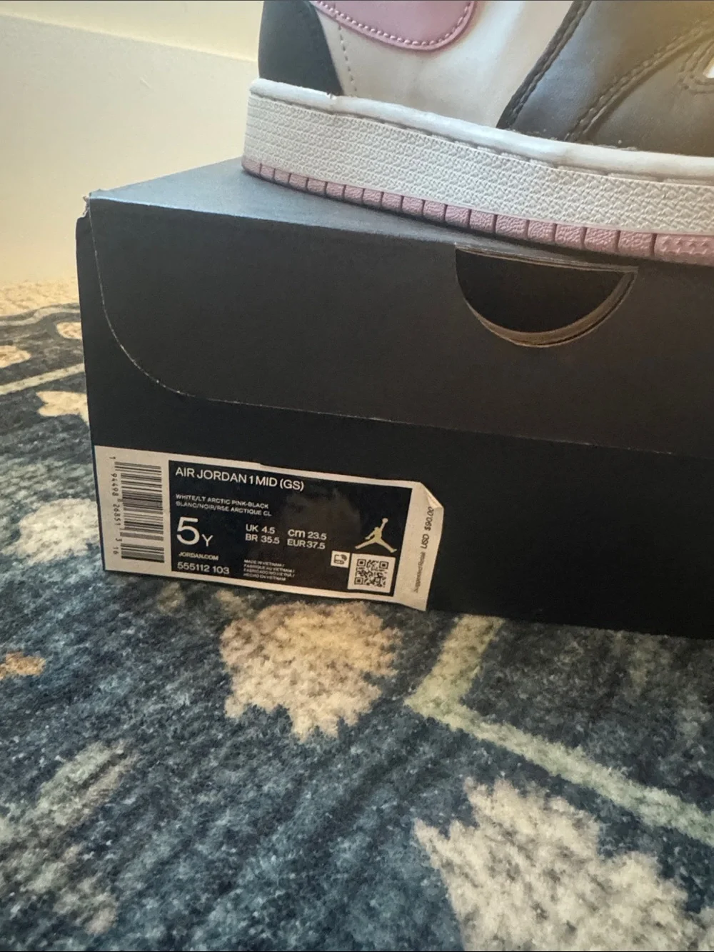 Nike Air Jordan 1 Mid High-Top Sneakers in Black, White & Pink
